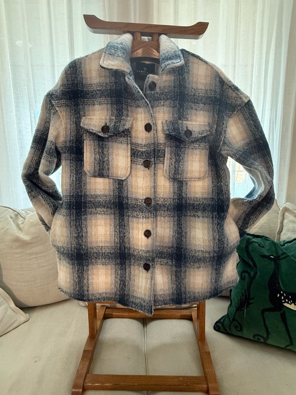 bagatelle Blue & Cream Plaid Teddy Jacket